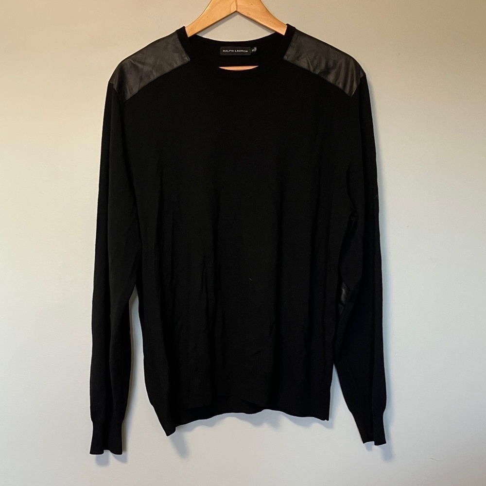 Ralph Lauren Black Label Leather 100% Wool Sweater